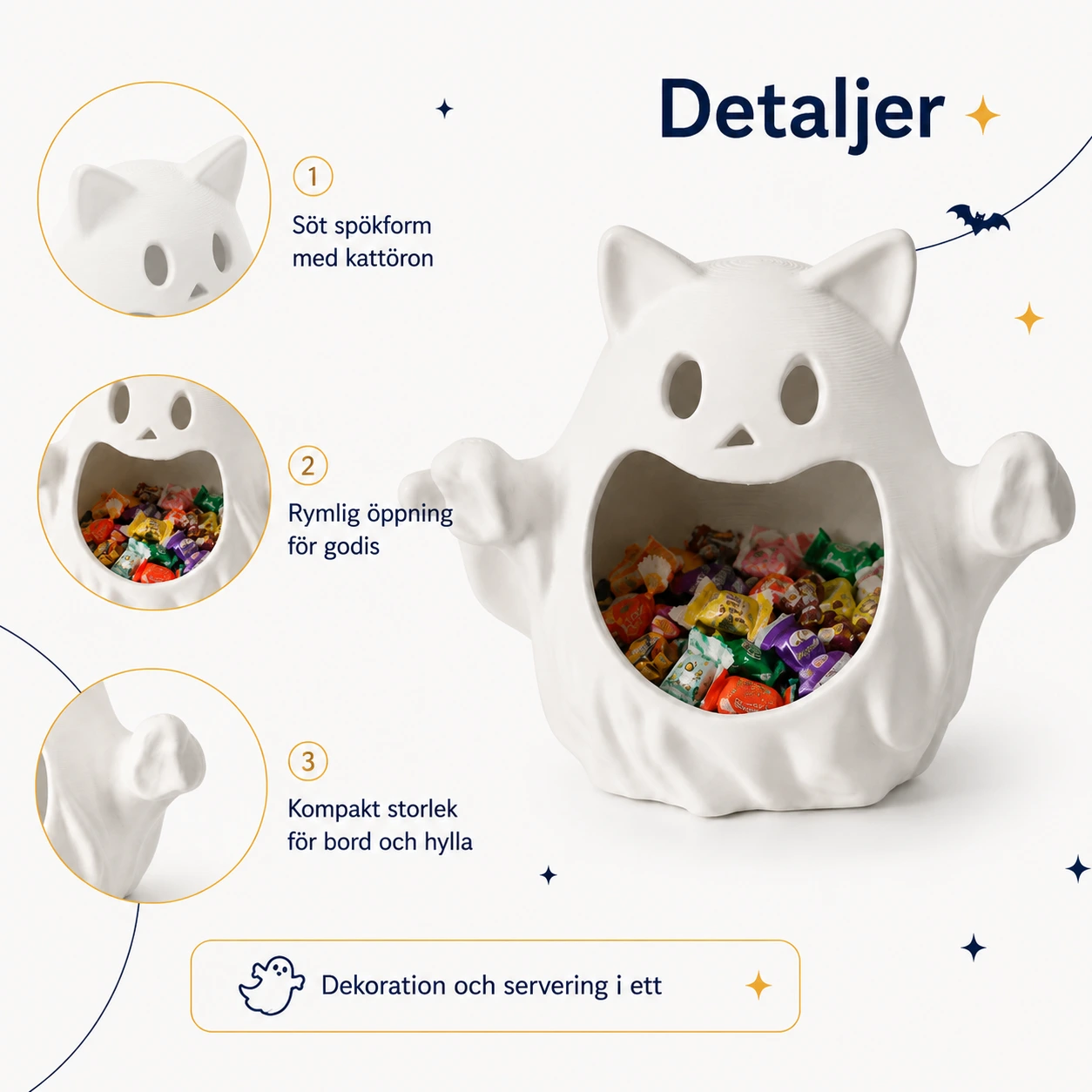 Godisskål i spökform för halloween