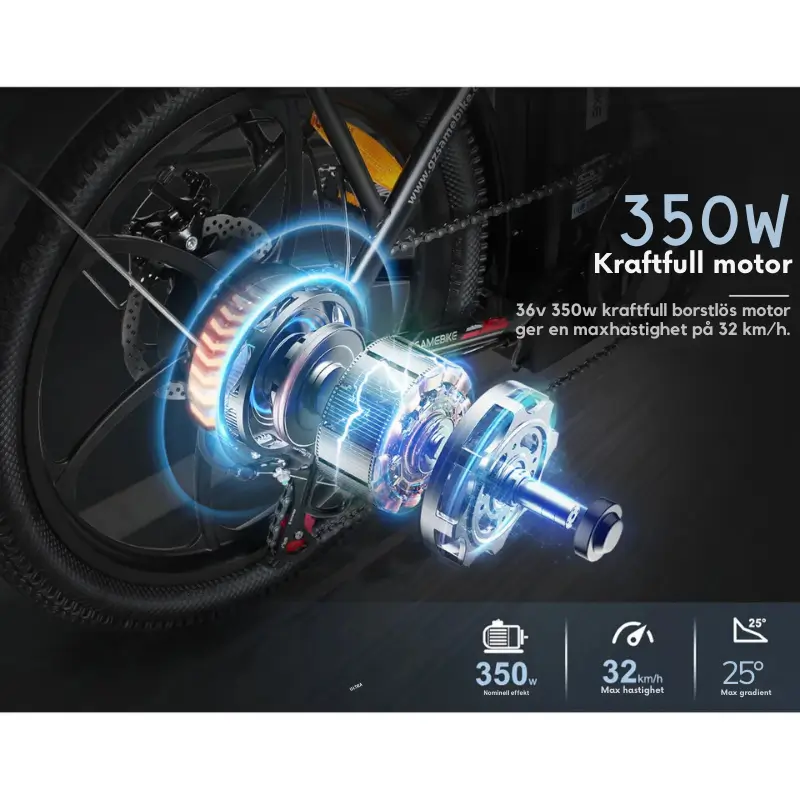 Elcykel 36V 350W - Fällbar med 20 Tum Däck 3