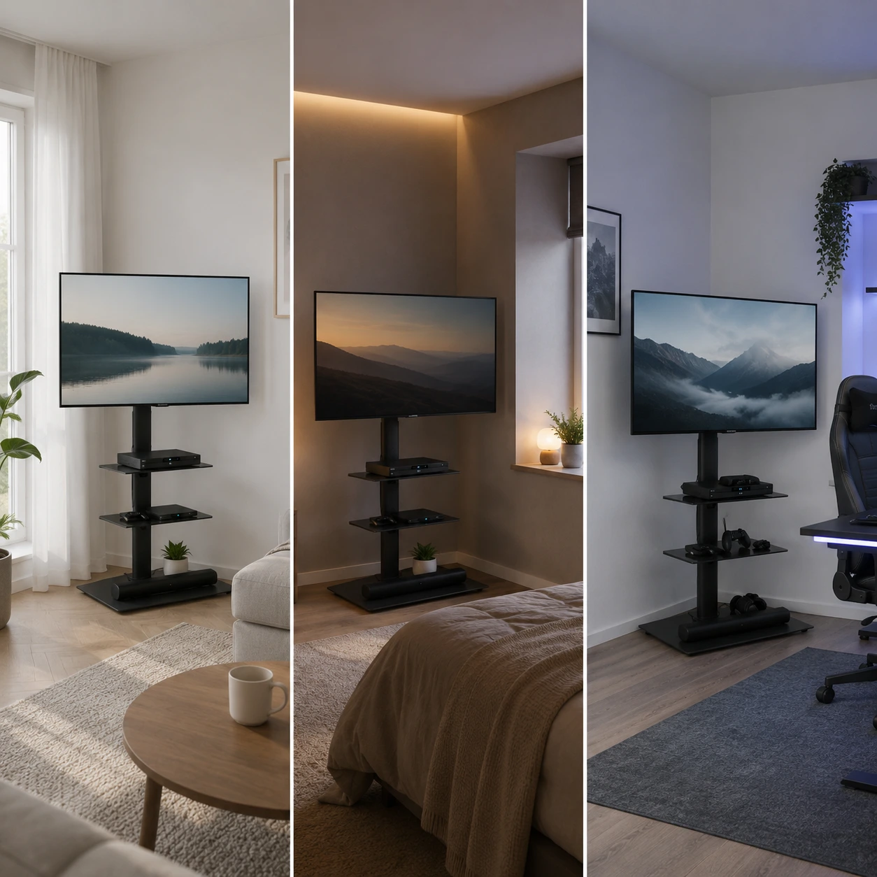 TV-Hörnställ för 32–65 Tum med 3 Glashyllor