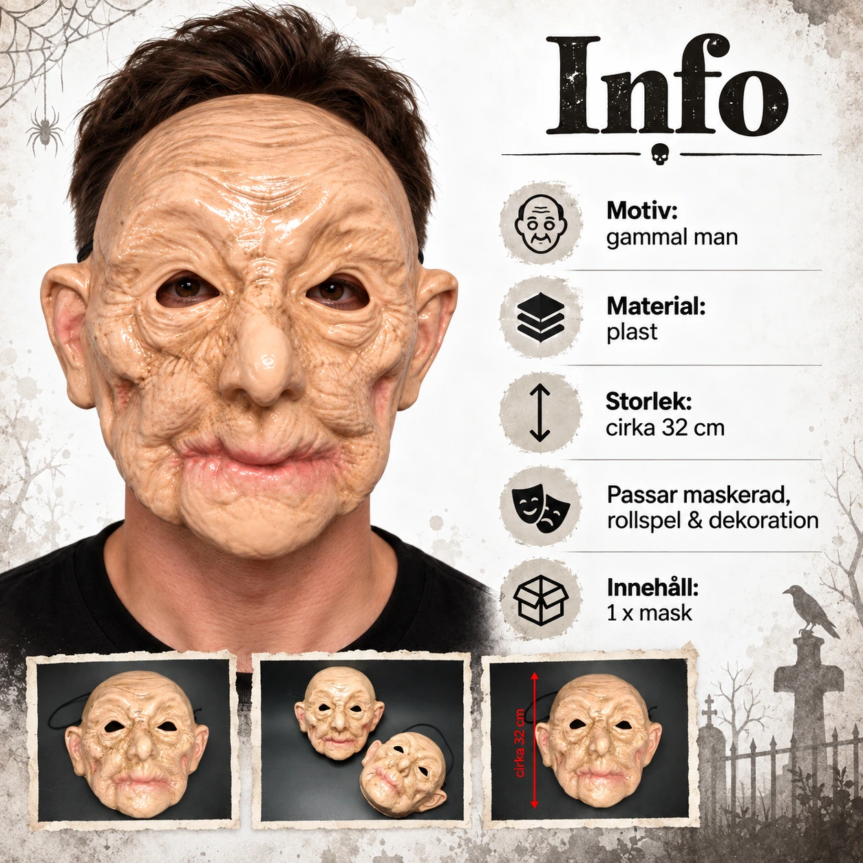 Mask gammal man i plast, heltäckande