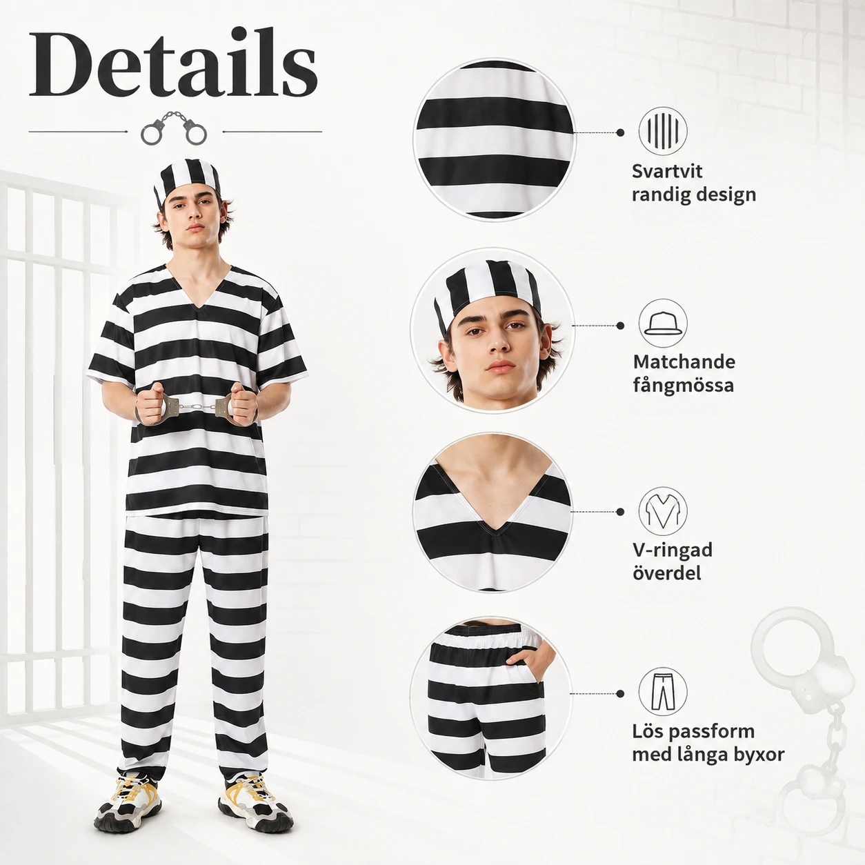 Fångdräkt för maskerad och halloween