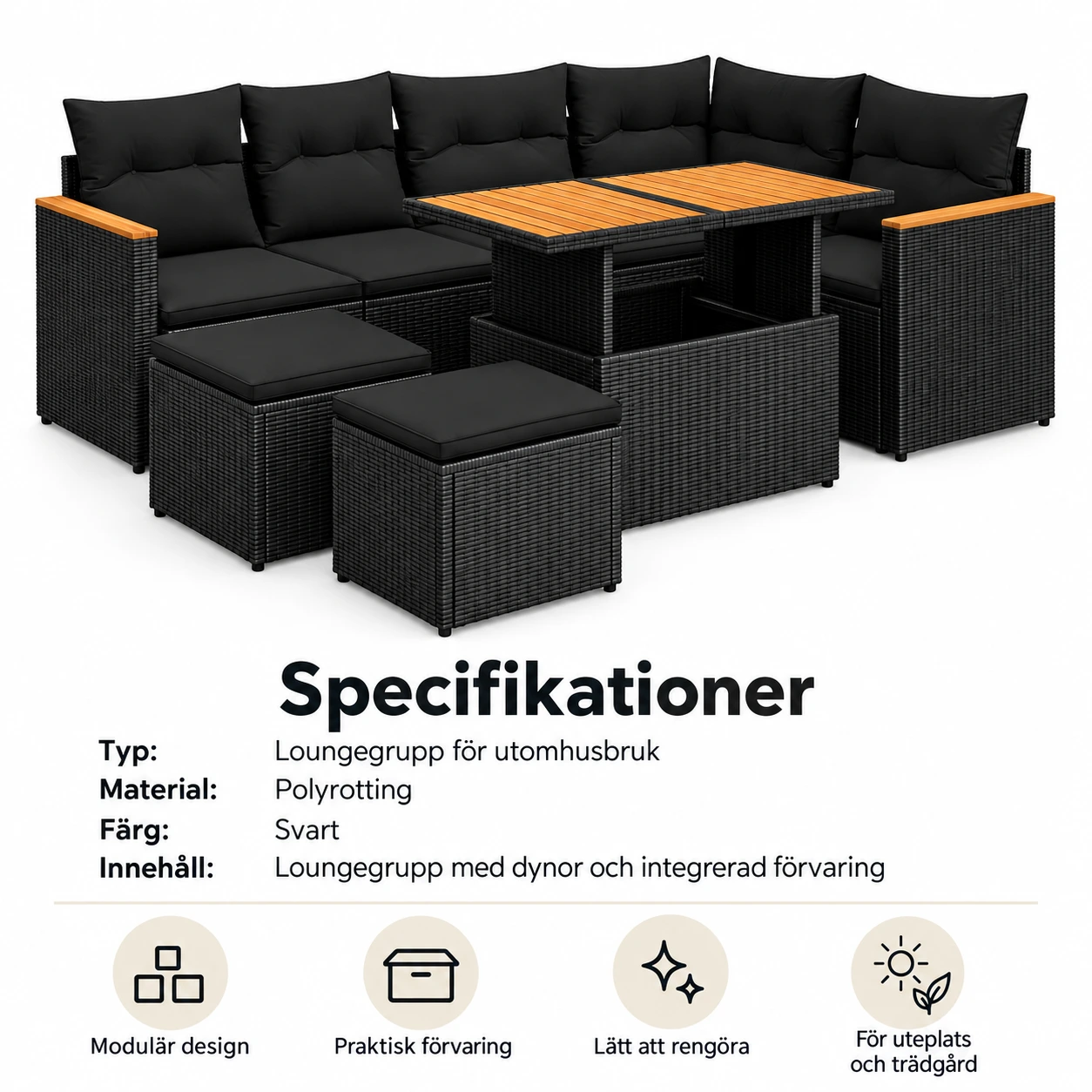 Loungegrupp för trädgård med förvaring och dynor