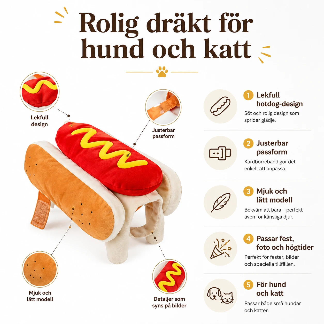 Hot dog -asu koiralle ja kissalle, useita kokoja
