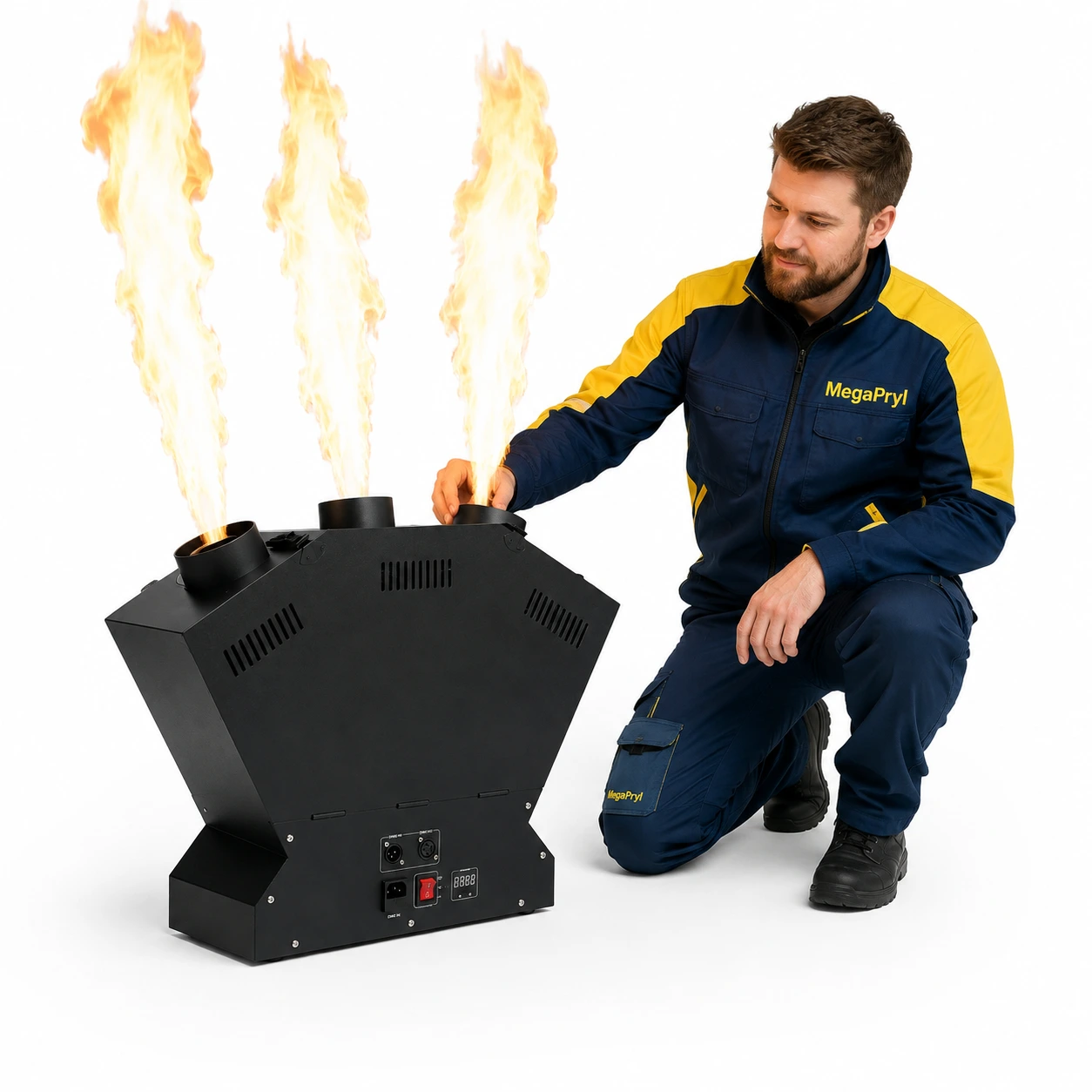 Scenflammasmaskin med tre munstycken och DMX512