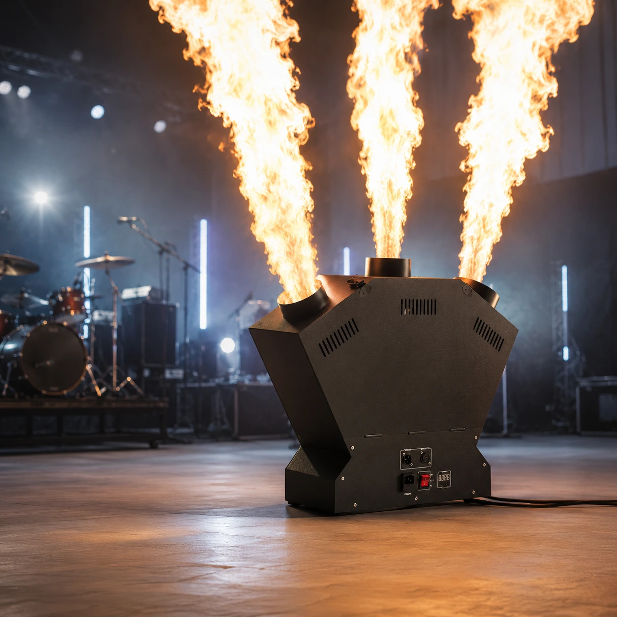 Scenflammasmaskin med tre munstycken och DMX512