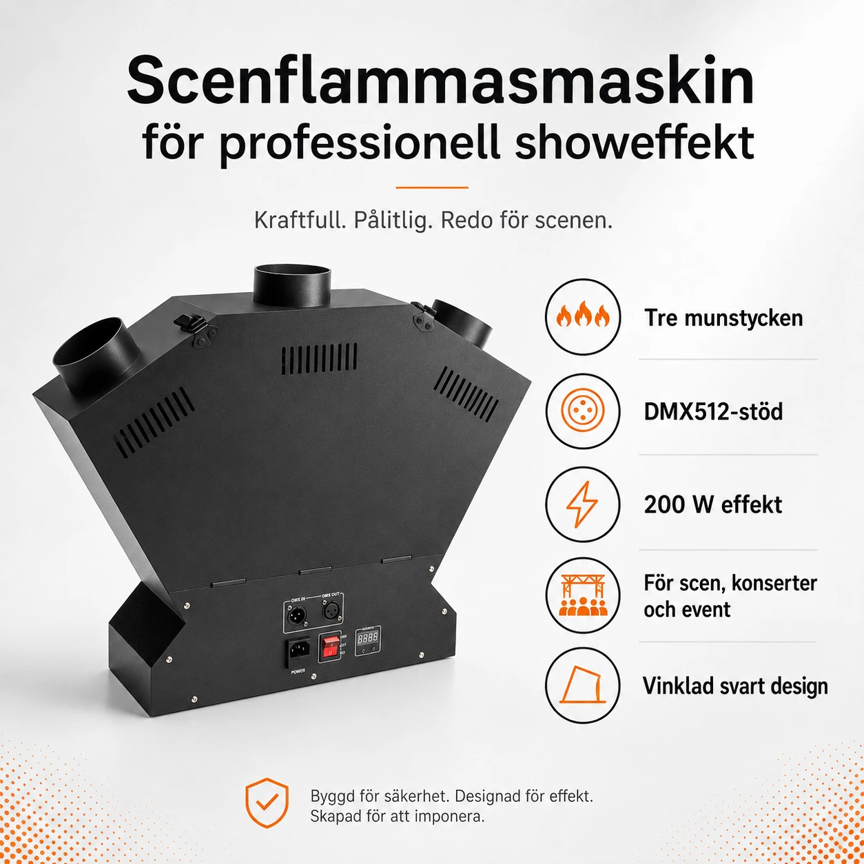 Scenflammasmaskin med tre munstycken och DMX512