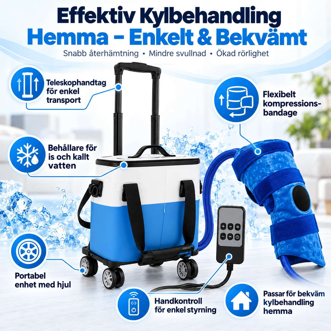 Kylterapimaskin med kompressionsbandage och teleskophandtag