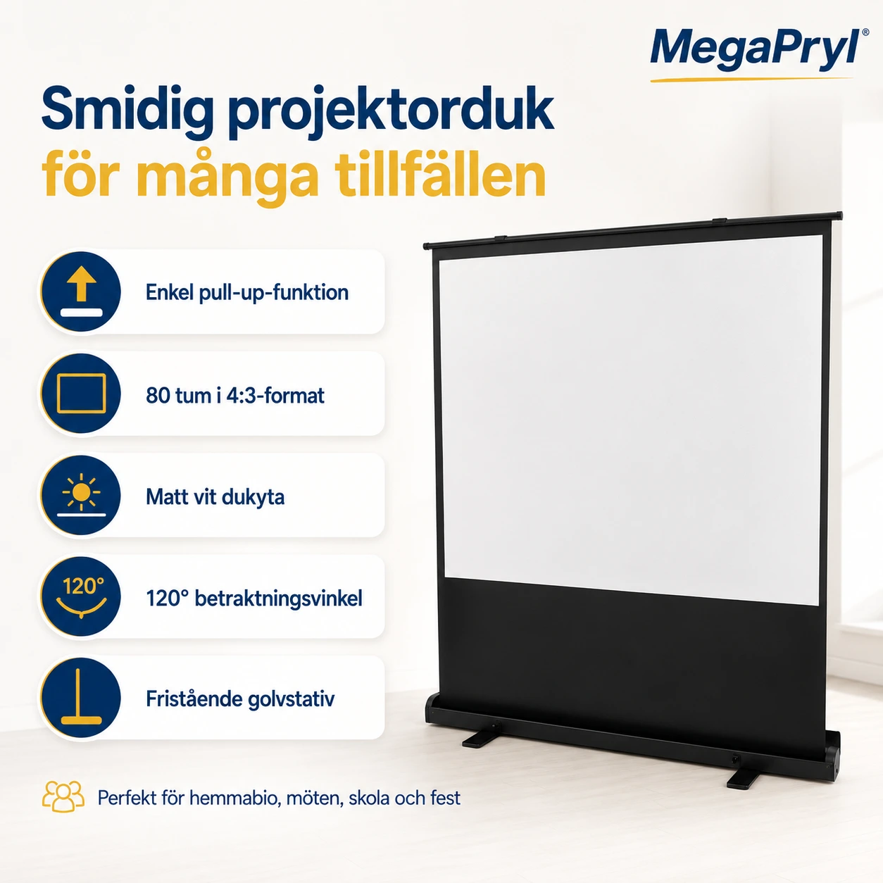 Portabel projektorduk för golv 80 tum 4:3