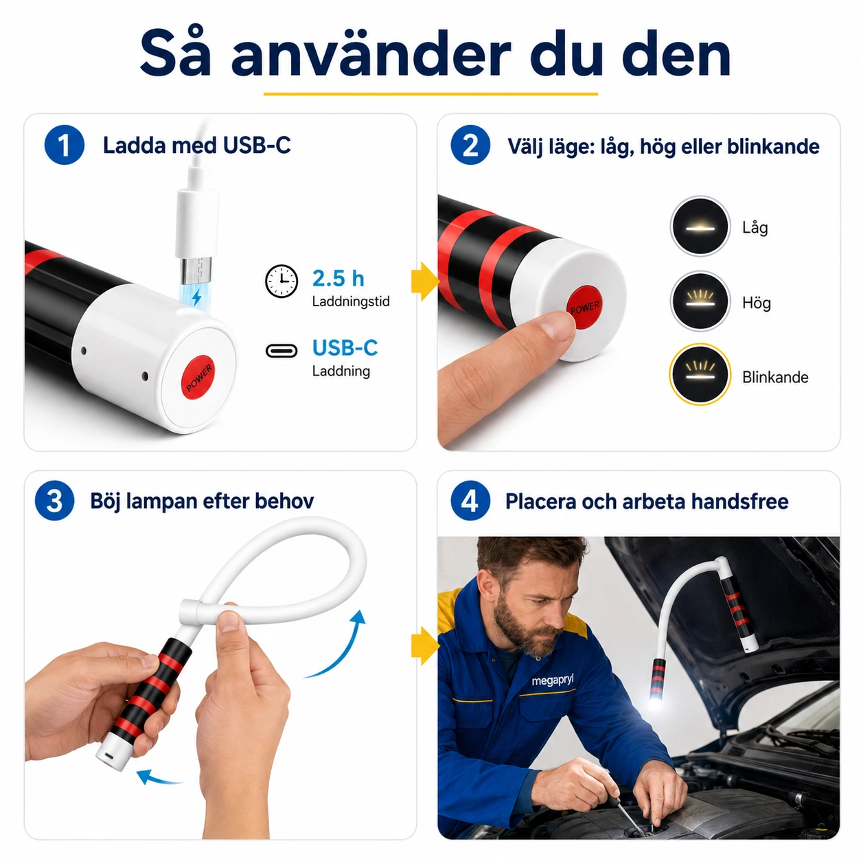 Arbetslampa LED 73 cm – Böjbar och Uppladdningsbar