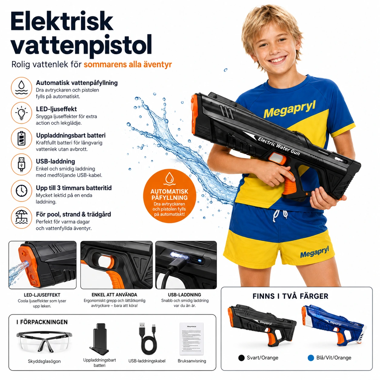 Vattenpistol Elektrisk med LED-ljus – Automatisk