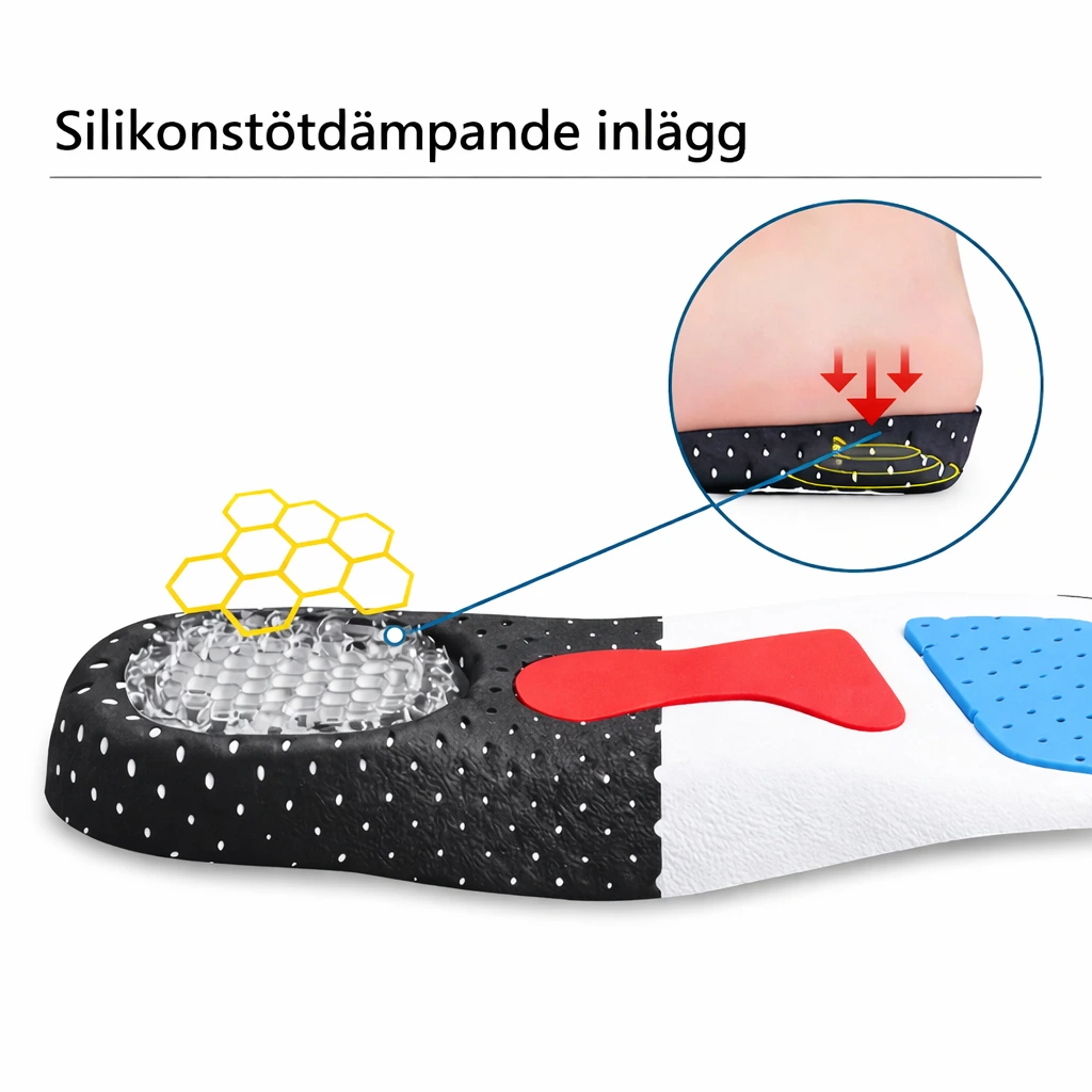 Silikonstötdämpande inlägg för skor