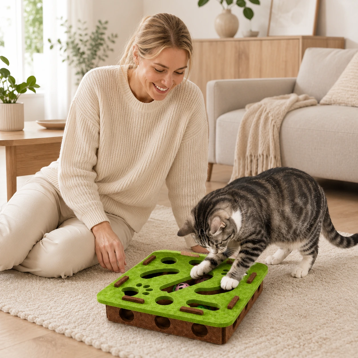 Interaktiv kattleksak med boll för innekatter