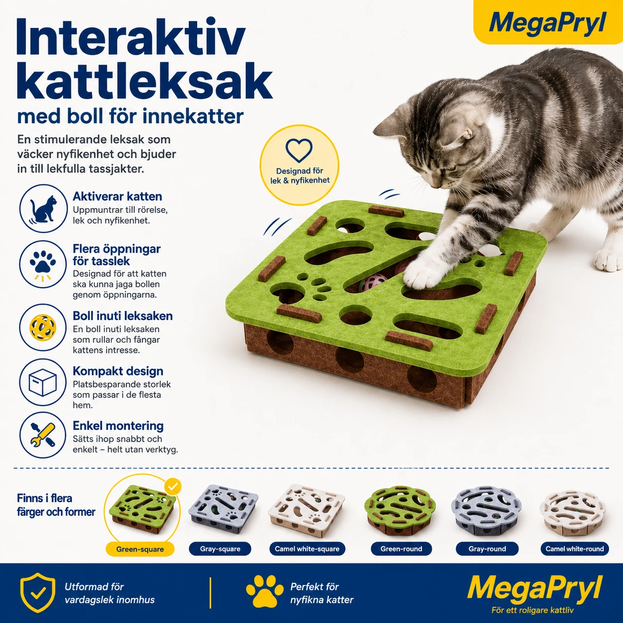 Interaktiv kattleksak med boll för innekatter