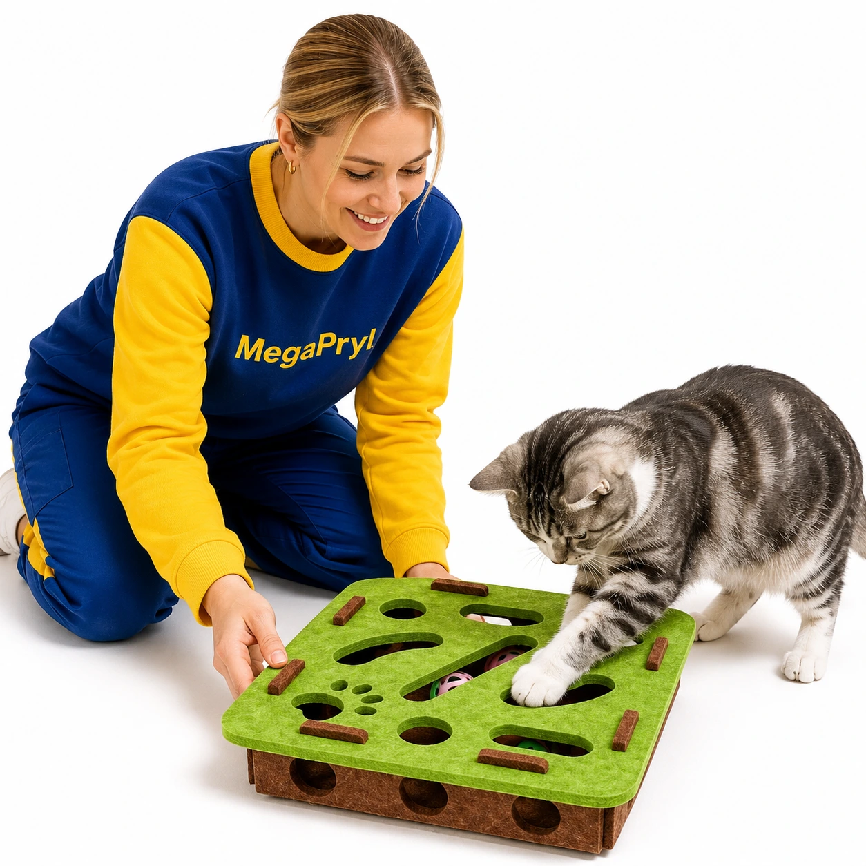 Interaktiv kattleksak med boll för innekatter