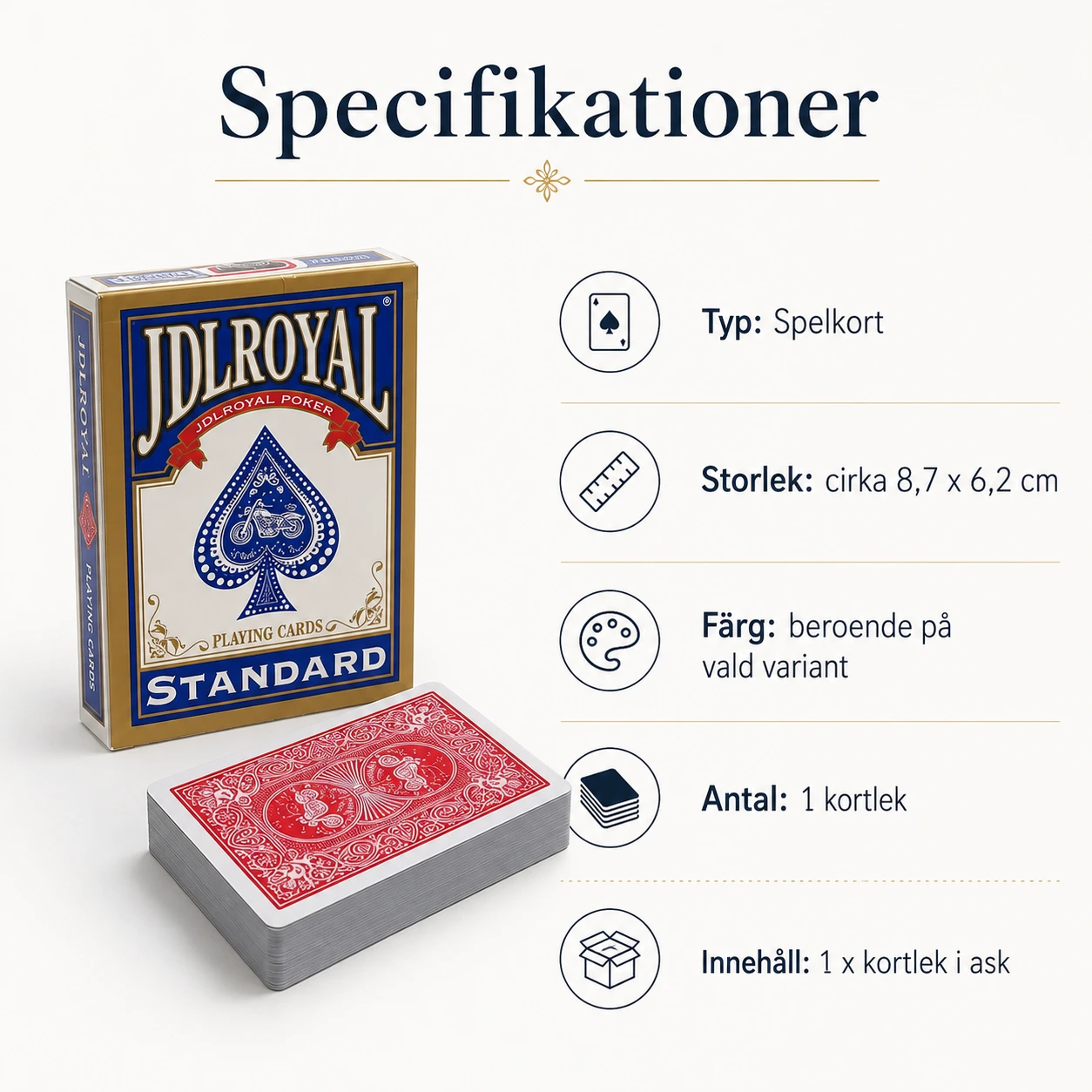 Spelkort i kortlek för poker och kortspel