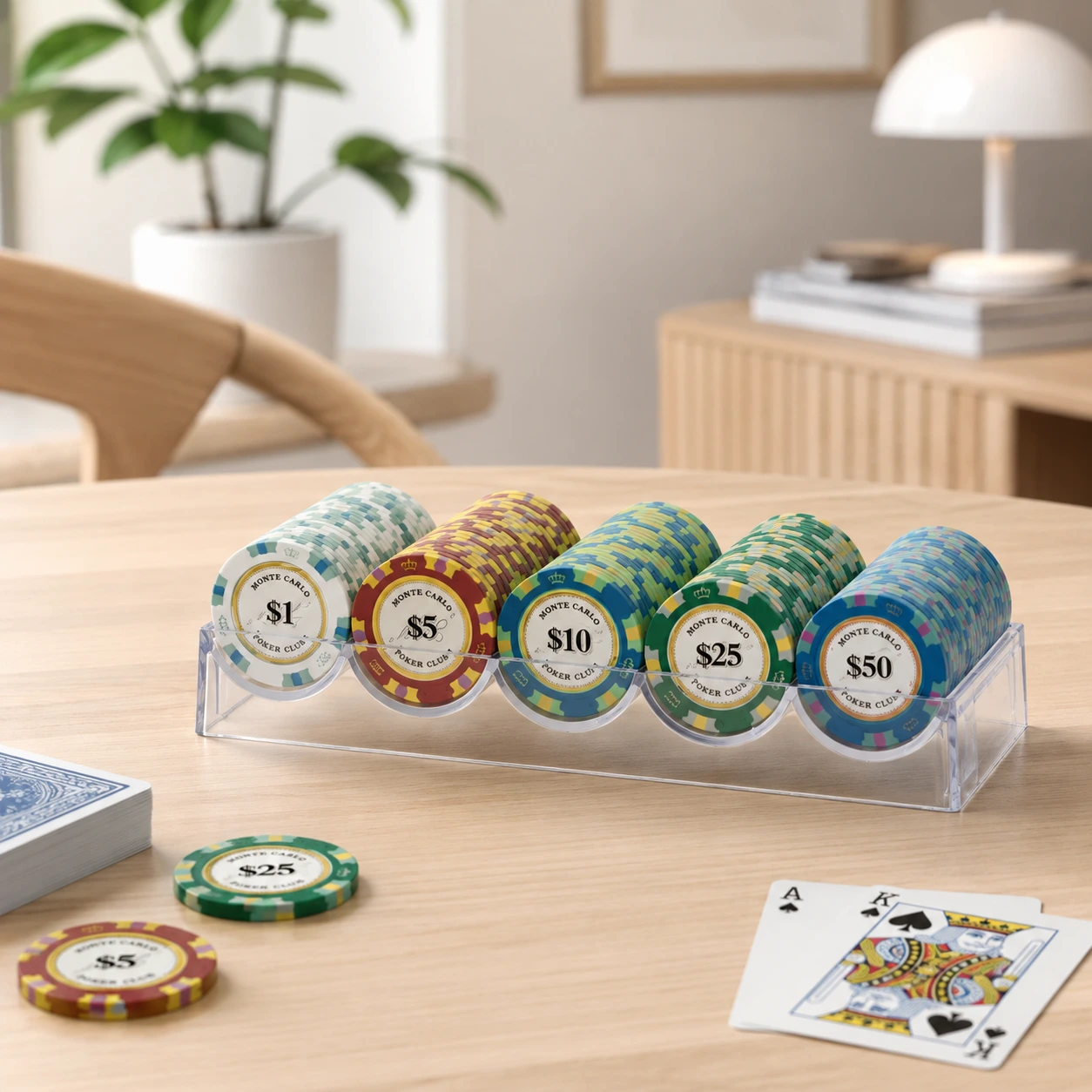 Markerhållare för pokerchips i transparent plast
