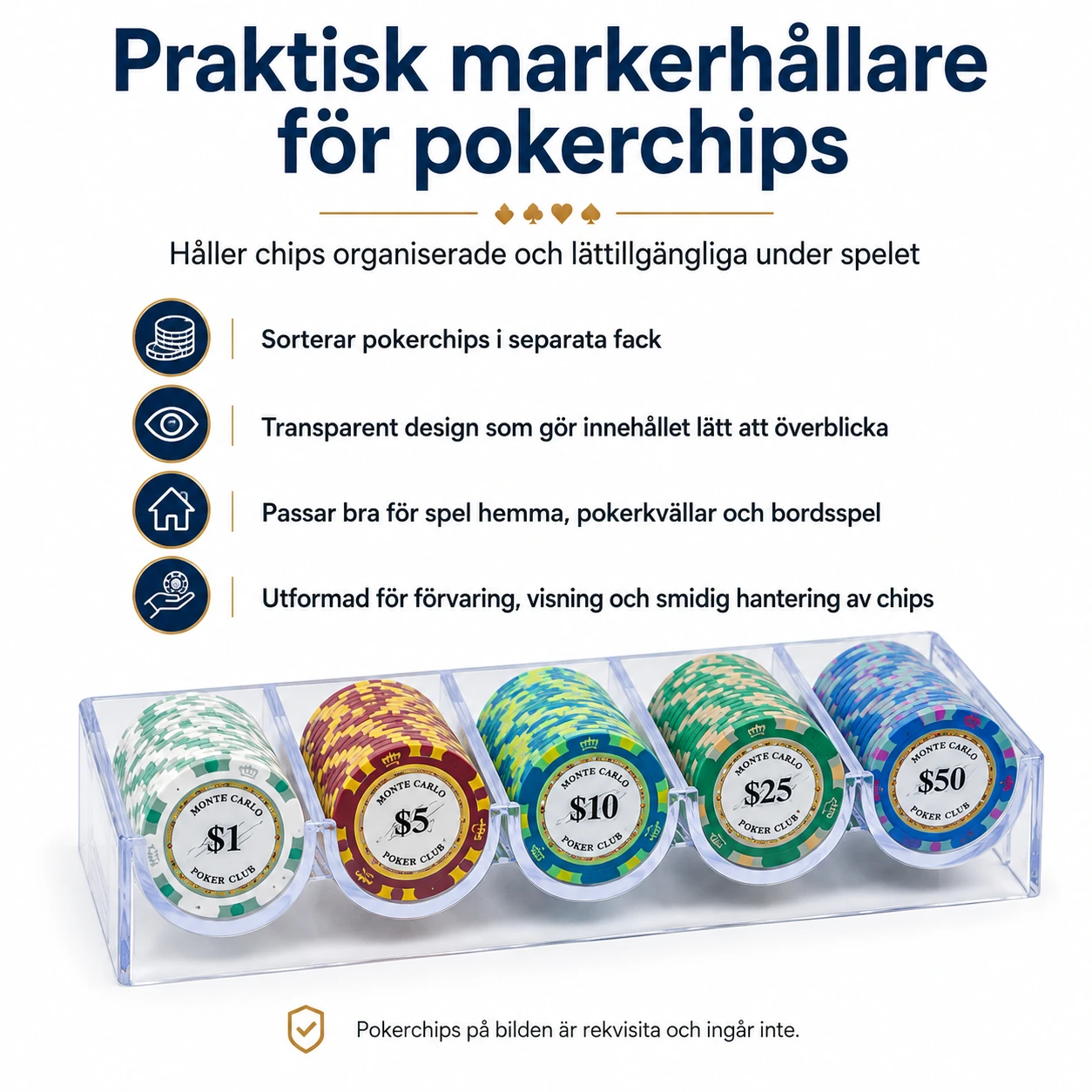 Markerhållare för pokerchips i transparent plast