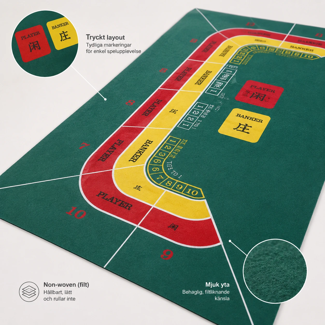 Baccarat spelmatta för bord i grön non-woven 180x90 cm