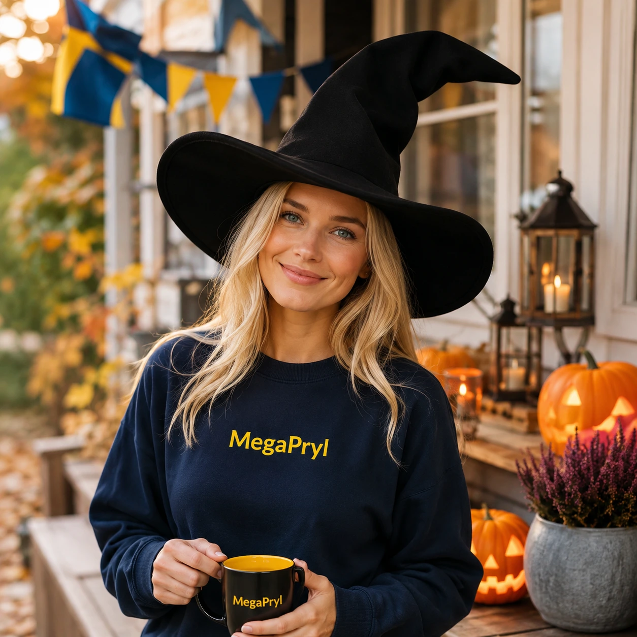 Häxhatt för halloween och maskerad i svart