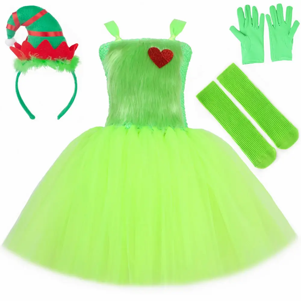 Grinch Klänning för Barn – Grön Julklänning 7