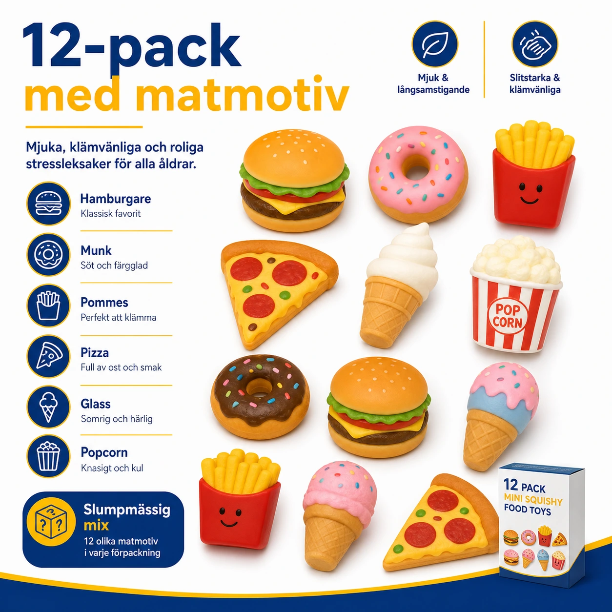 Squishy Leksaker Matmotiv 12-pack