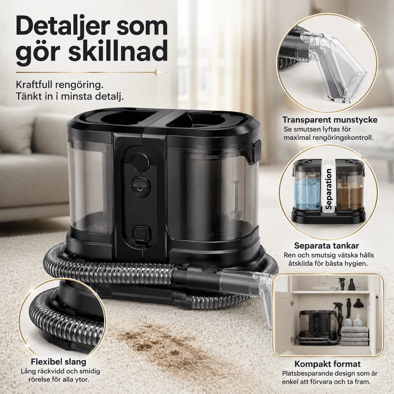 Textiltvätt för soffa och bil med dubbel tank