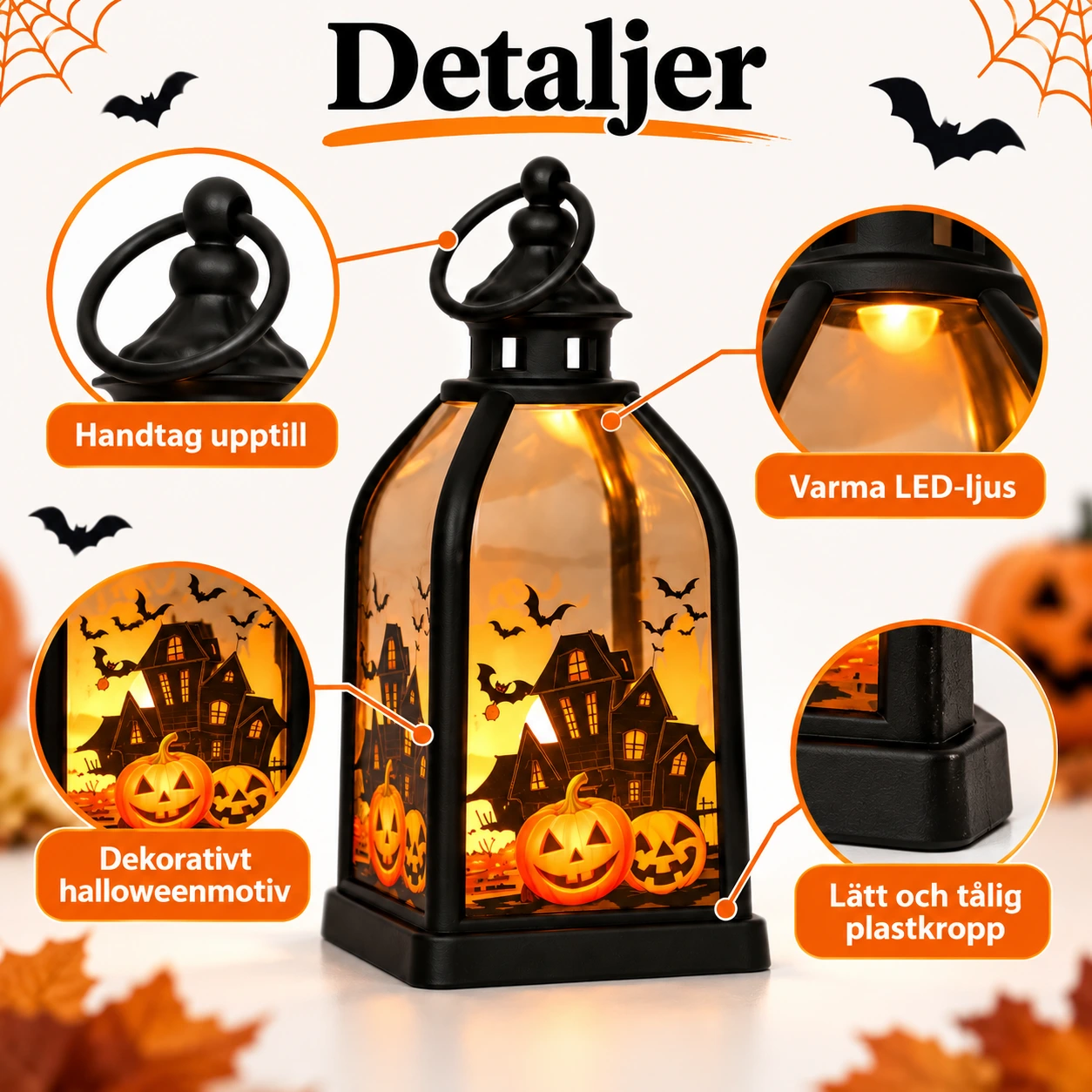 Halloween-lyhty LED-valolla koristeluun