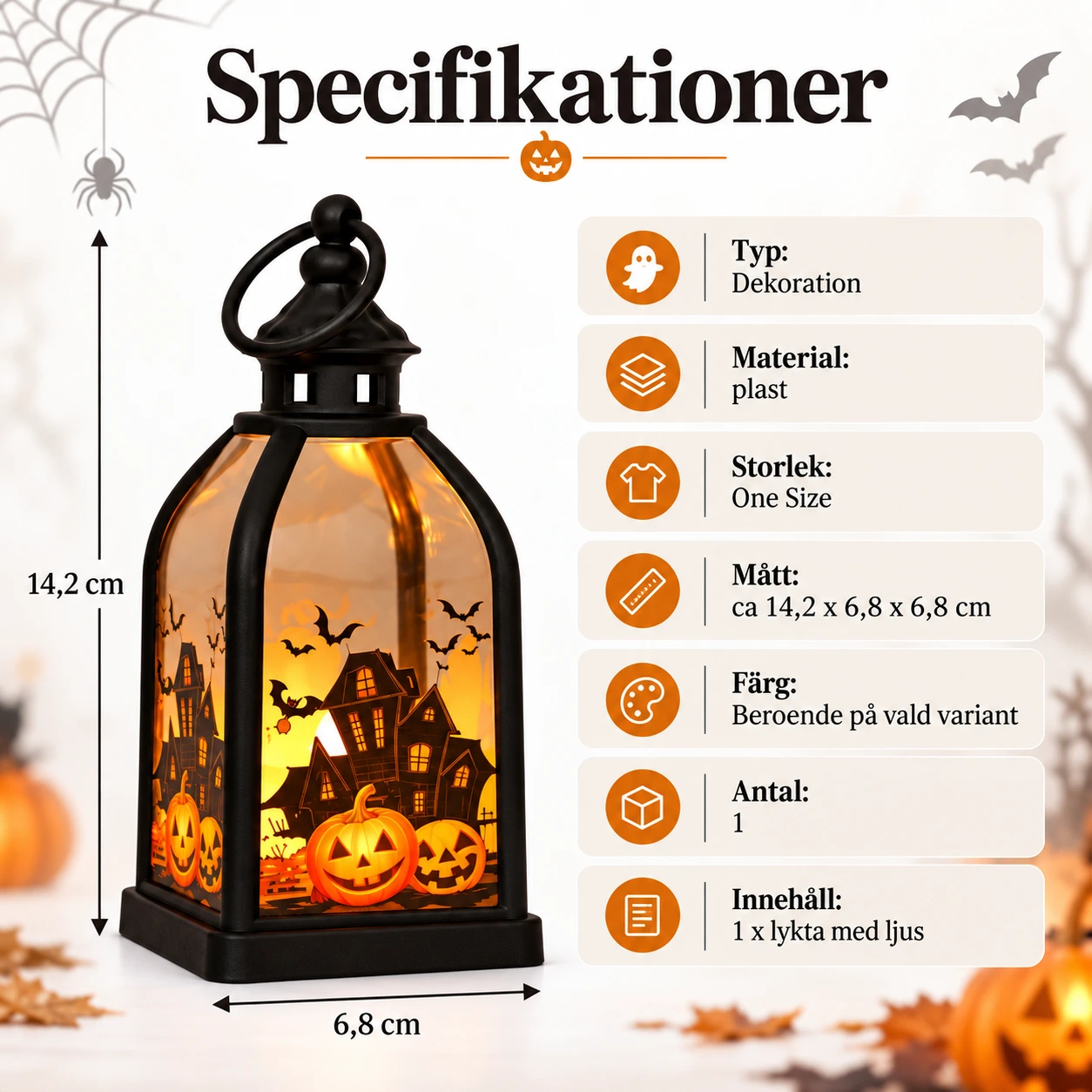 Halloweenlykta med LED-ljus för dekoration
