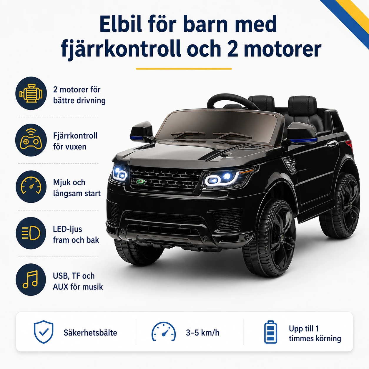 Elbil för barn med fjärrkontroll och 2 motorer
