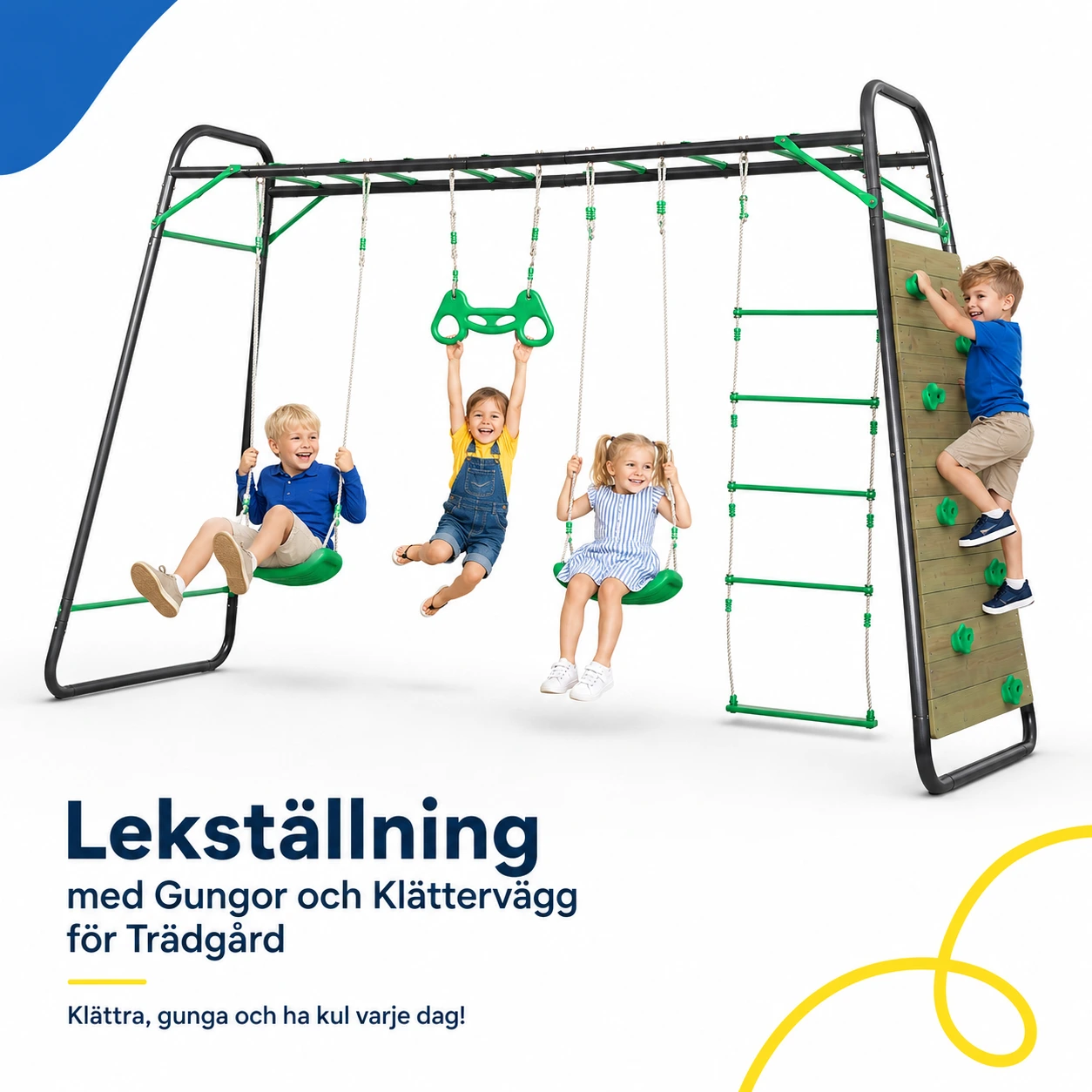 Lekställning med Gungor och Klättervägg för Trädgård