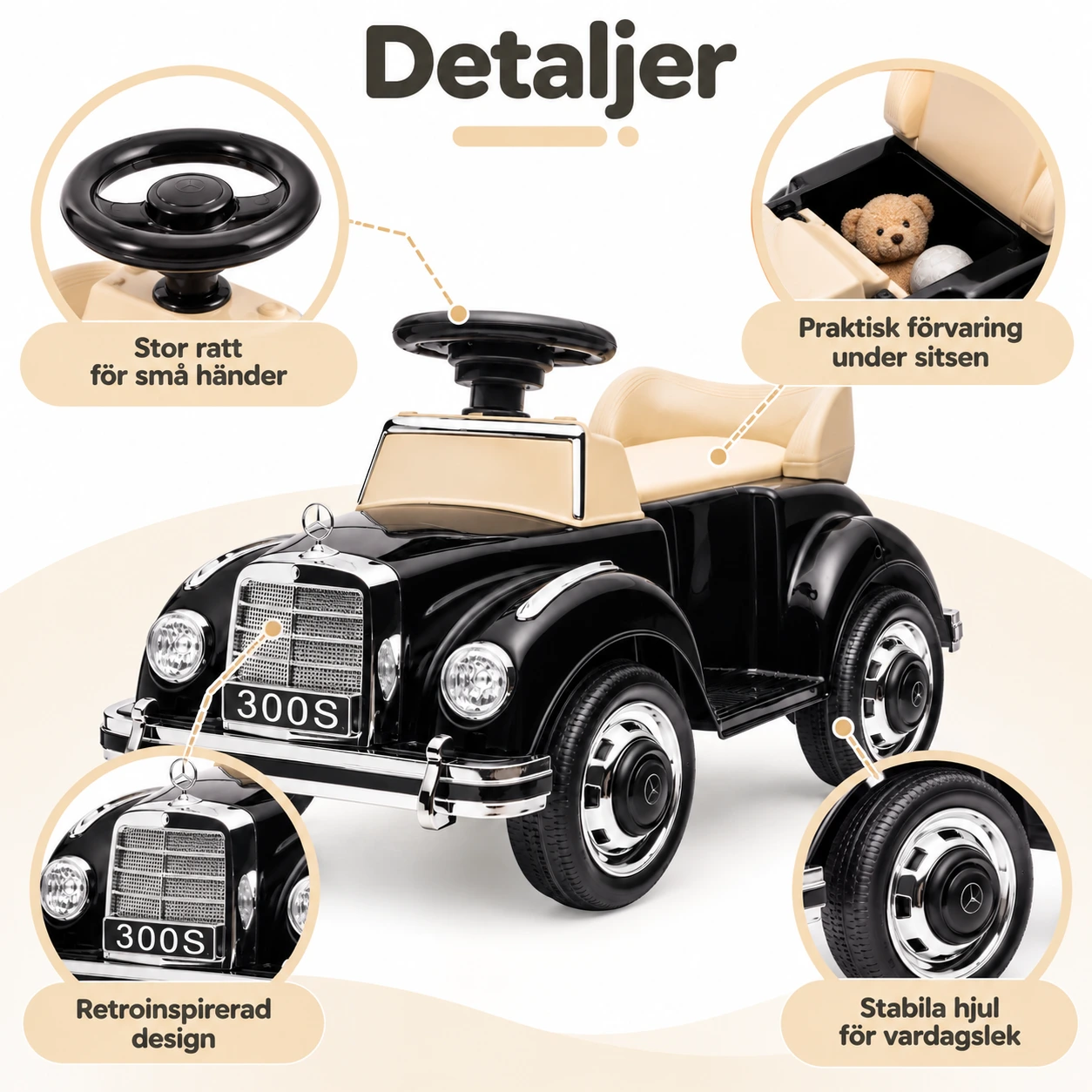 Lasten potkuauto säilytystilalla, musta