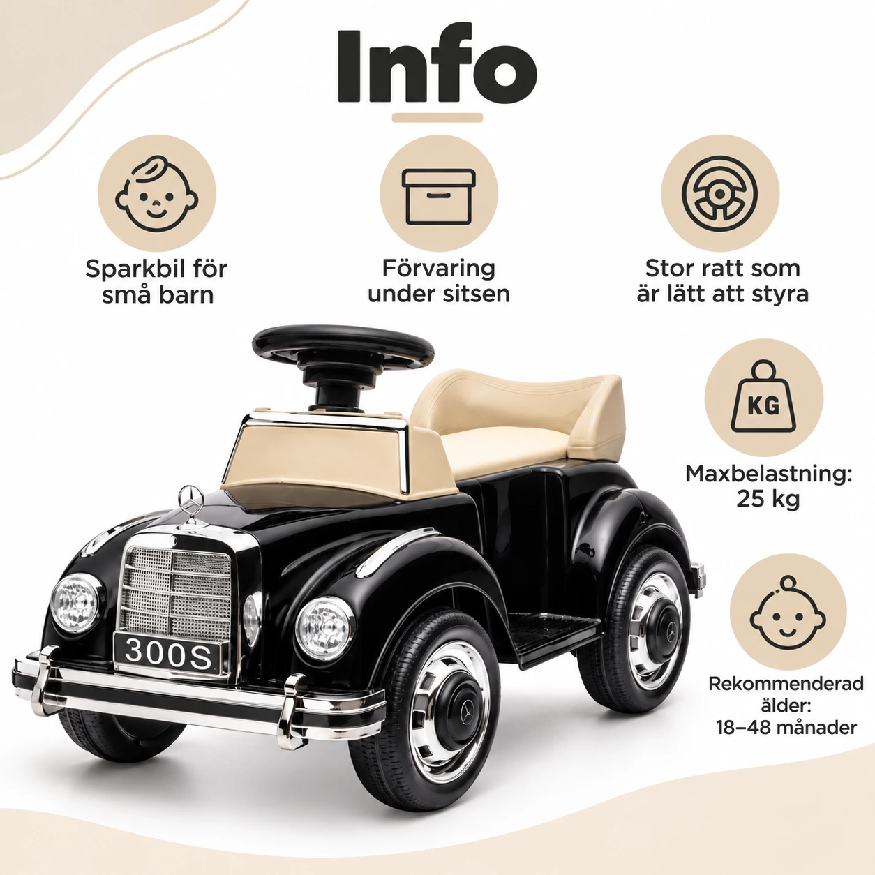 Lasten potkuauto säilytystilalla, musta