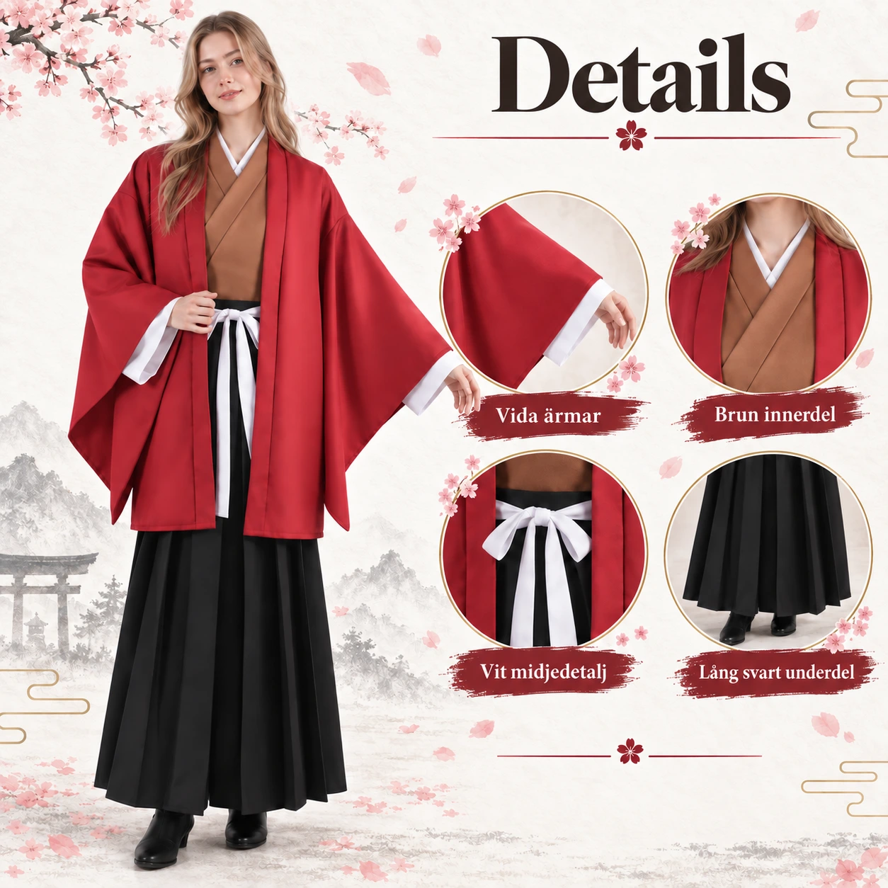 Traditionell Röd och Svart Samurai Kimono set