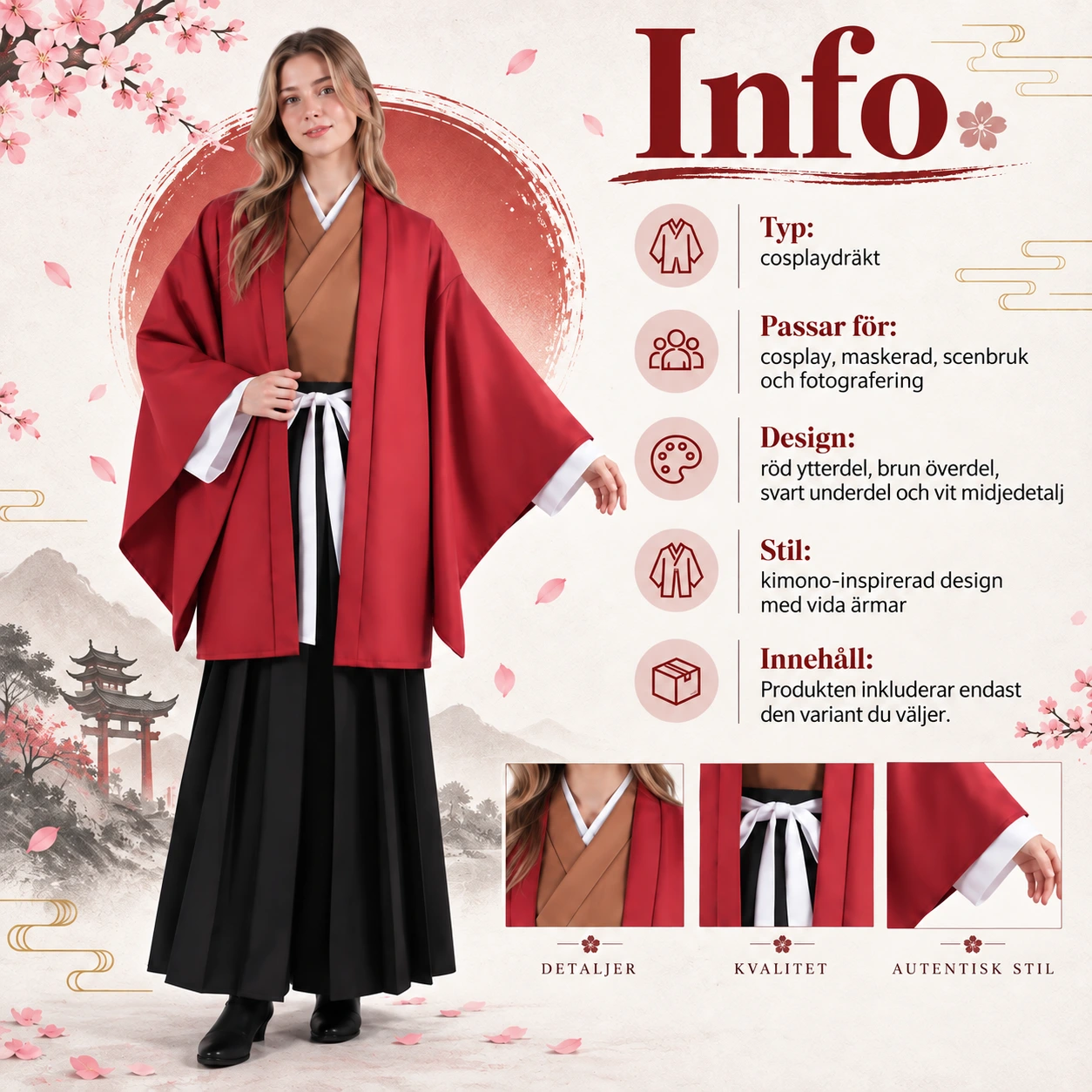 Traditionell Röd och Svart Samurai Kimono set