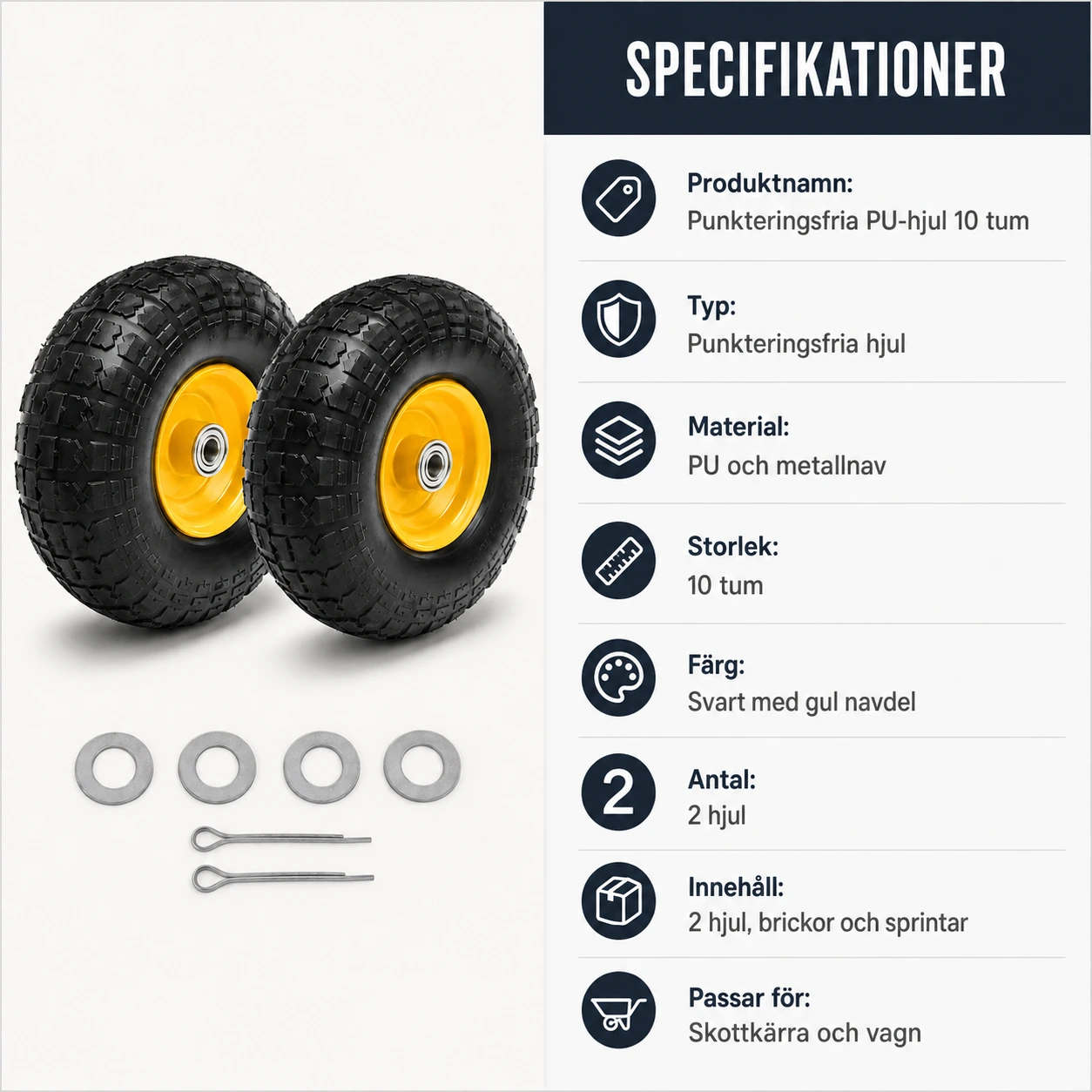 Punkteringsfria PU-hjul 10 tum för skottkärra och vagn