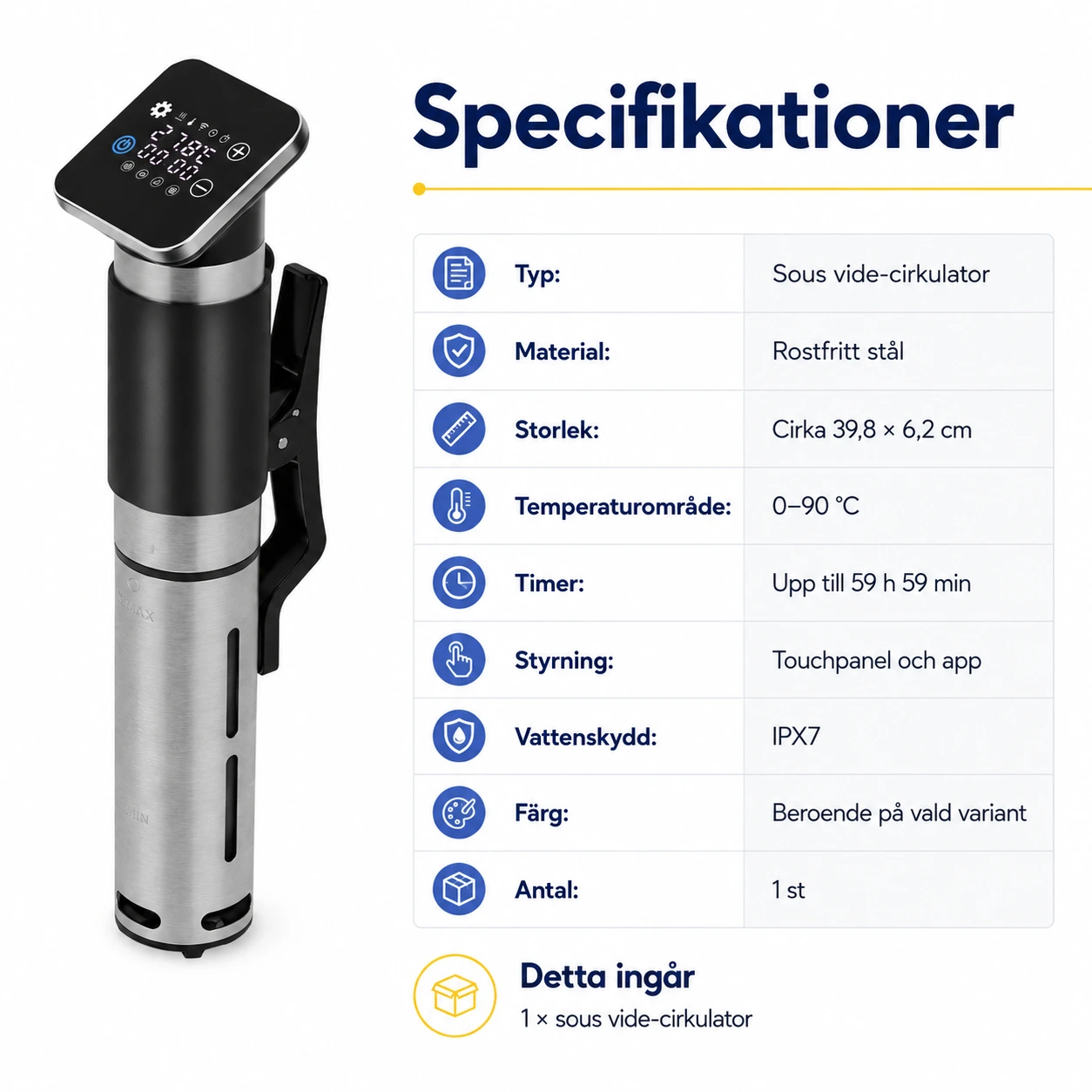 Sous vide-cirkulator med appstyrning och IPX7