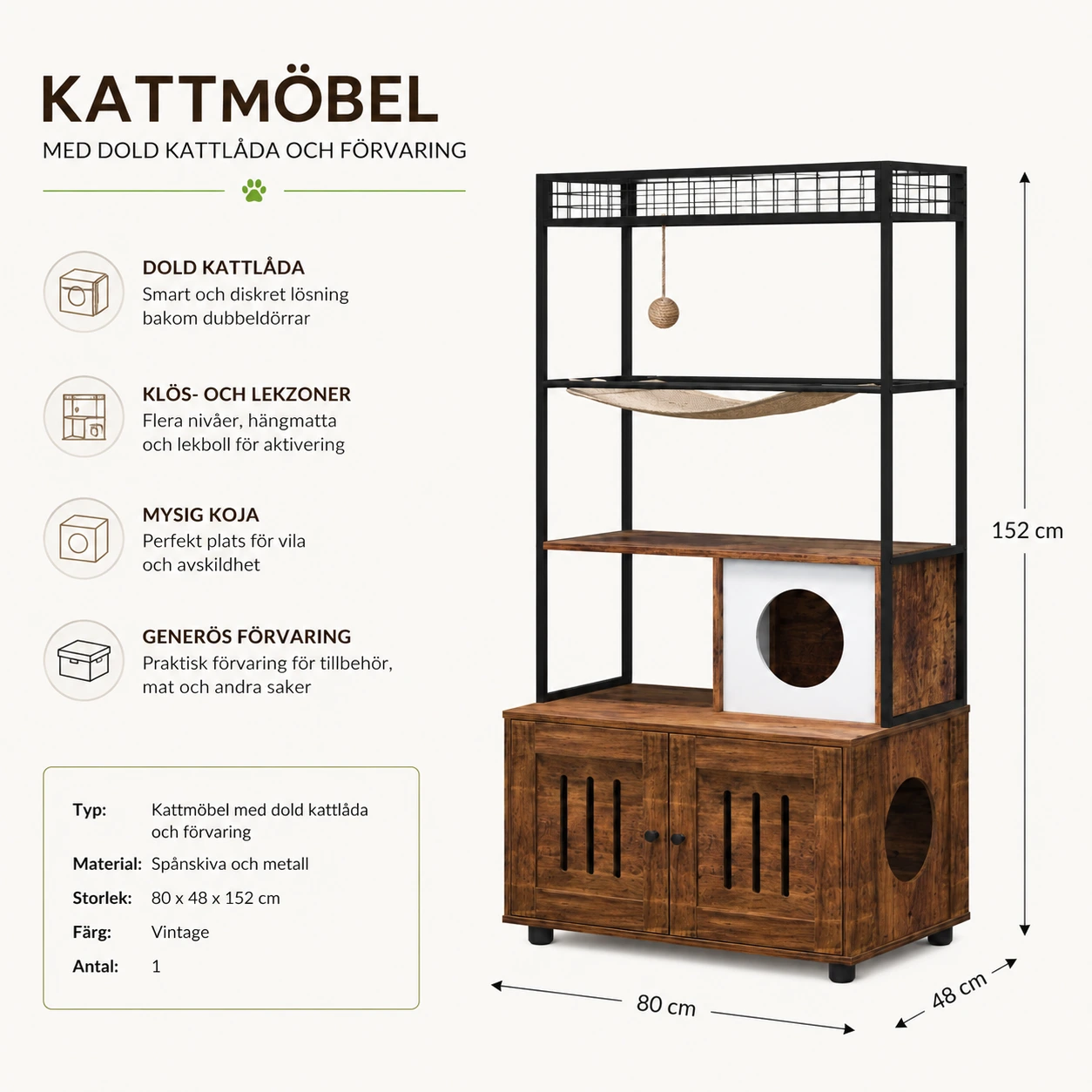 Kattmöbel med dold kattlåda och förvaring