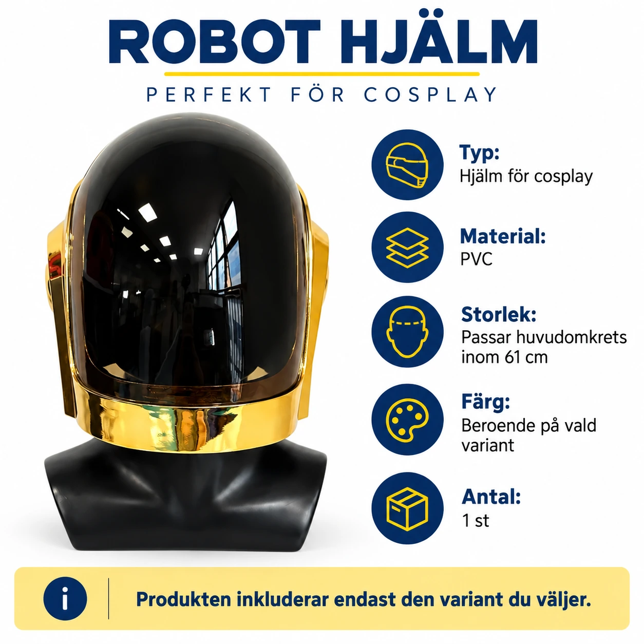 Silver & Guld Robot Hjälm Mask
