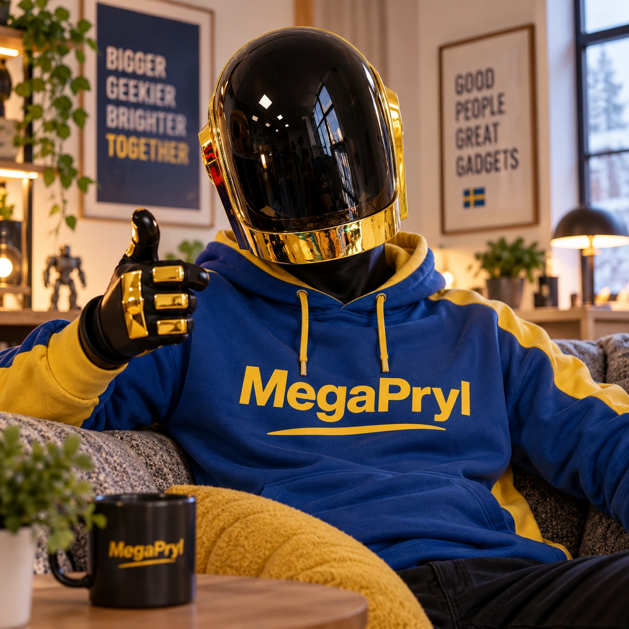 Silver & Guld Robot Hjälm Mask