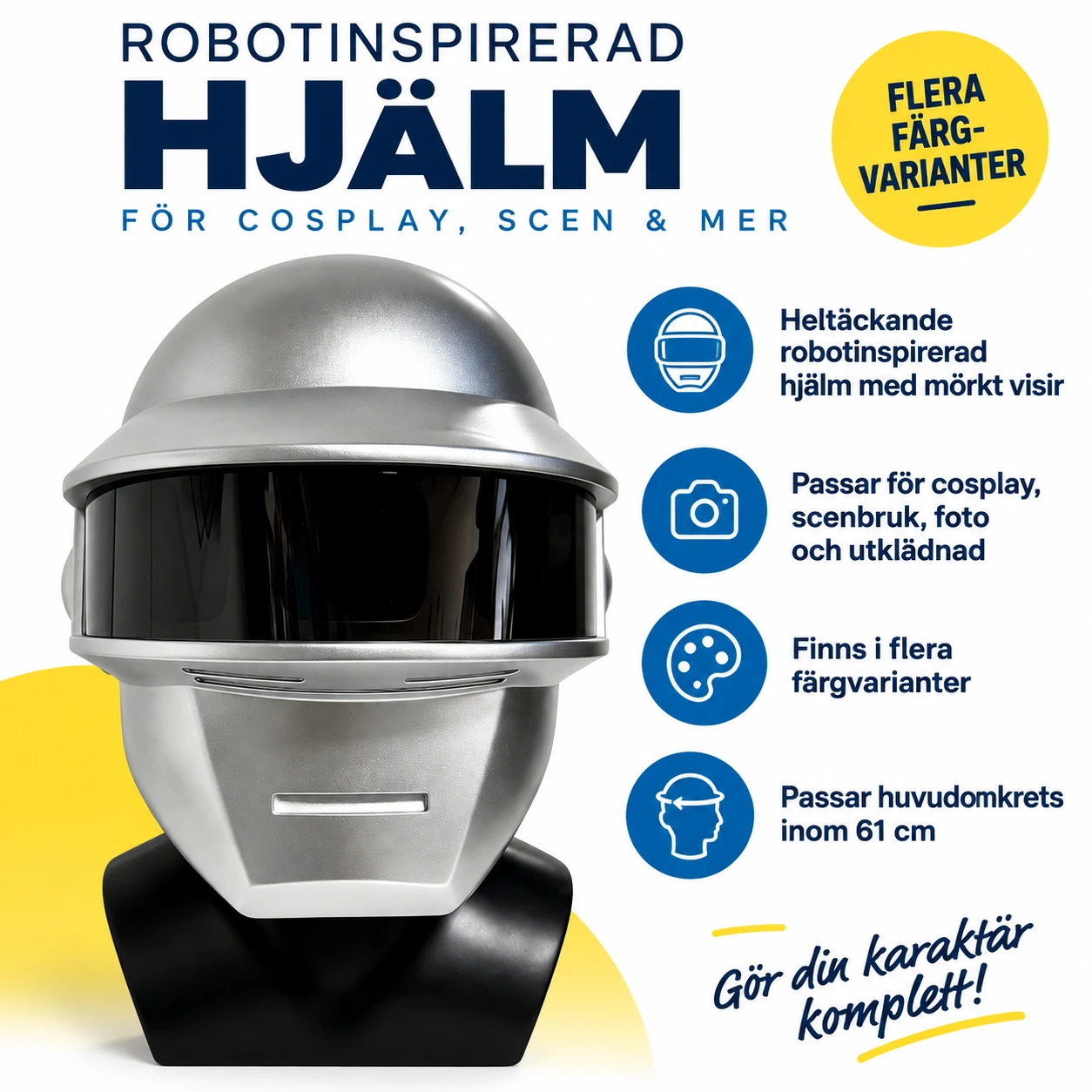 Silver & Guld Robot Hjälm Mask