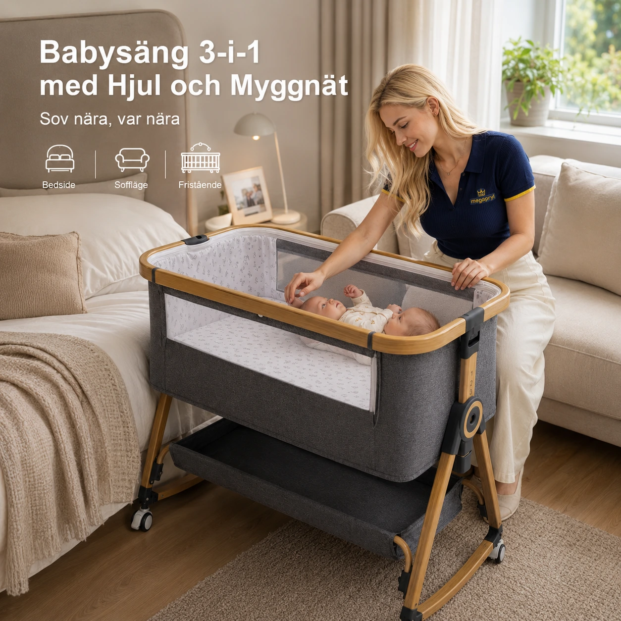 Babysäng 3-i-1 med Hjul och Myggnät