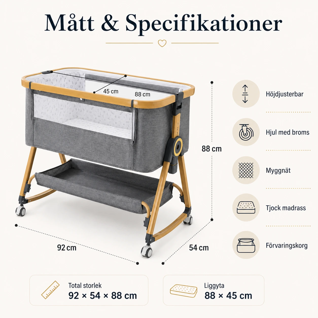Babysäng 3-i-1 med Hjul och Myggnät