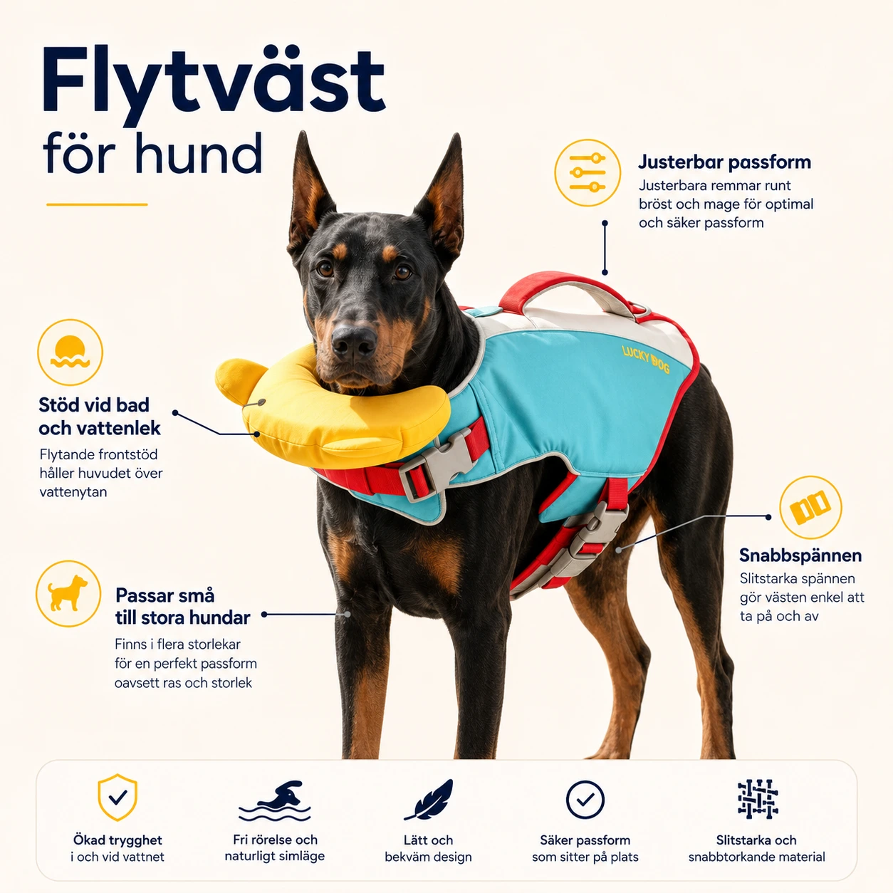 Flytväst för hund för bad och vattenlek