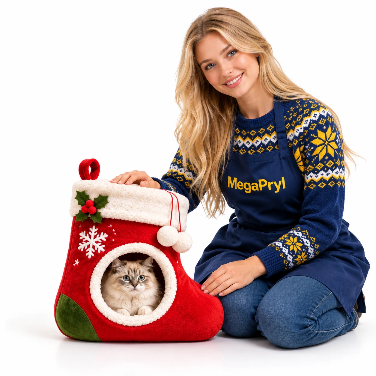 Julstrumpa kattbädd i grottmodell