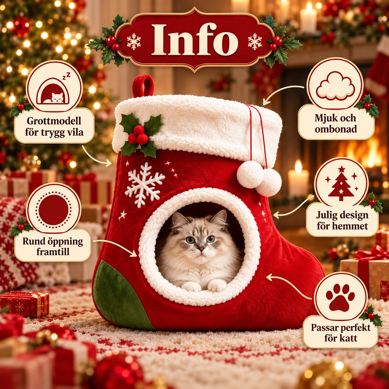 Julstrumpa kattbädd i grottmodell