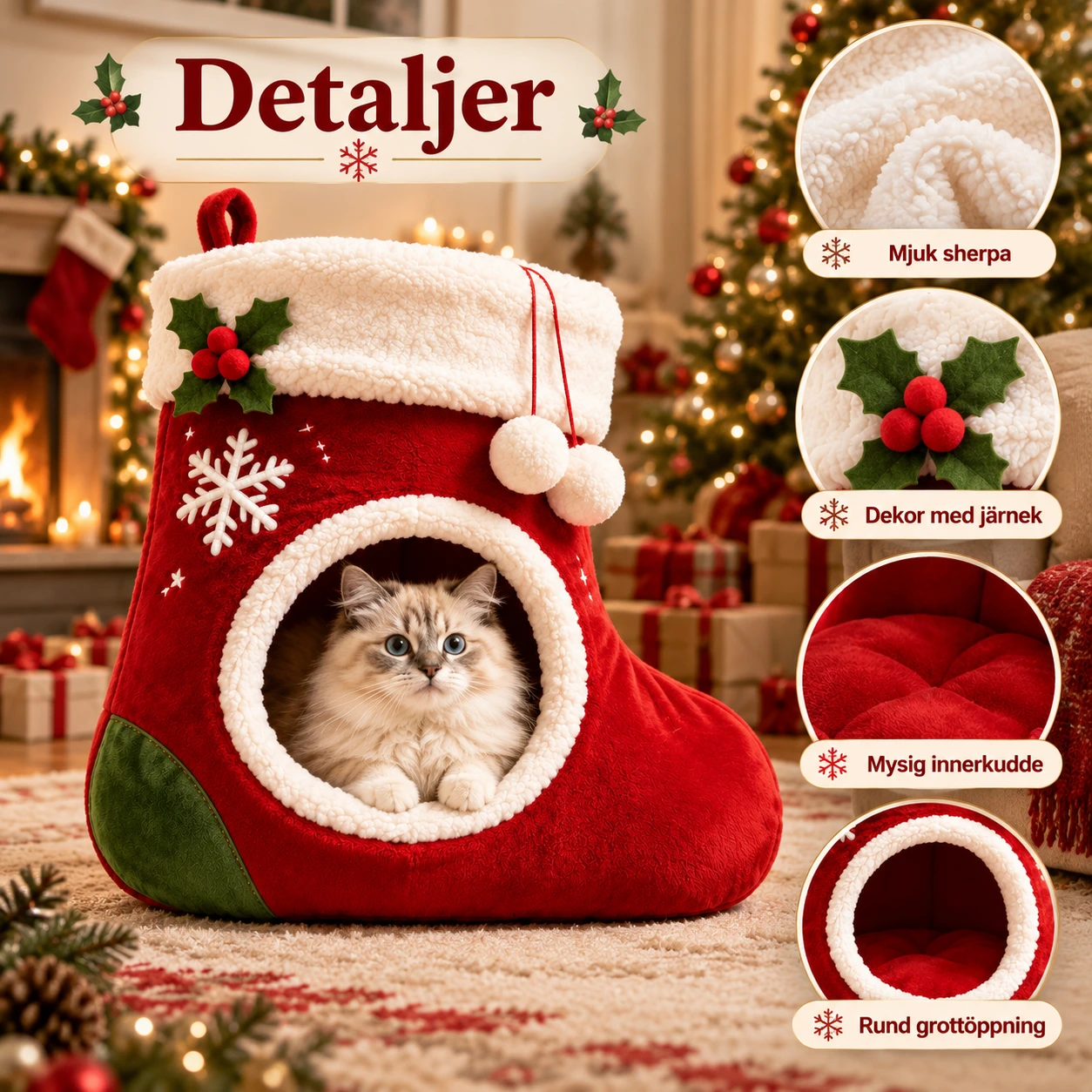 Julstrumpa kattbädd i grottmodell