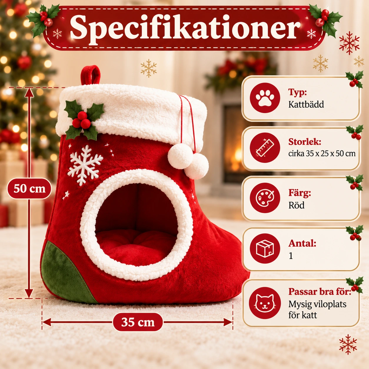 Julstrumpa kattbädd i grottmodell