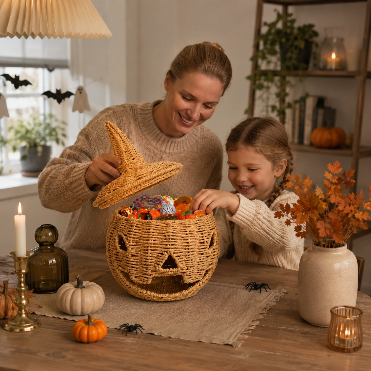 Godisskål för Halloween i pumpaform med lock