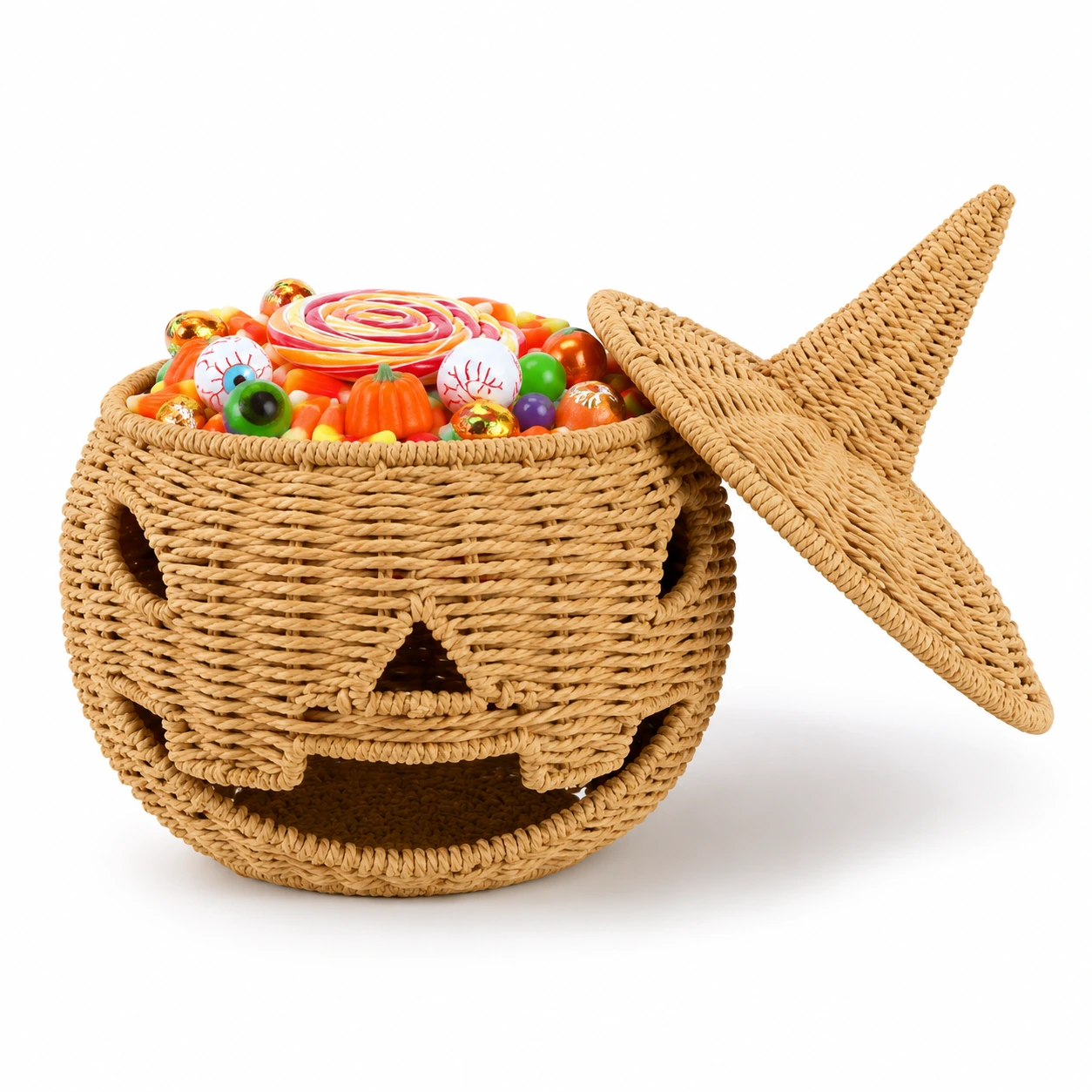Godisskål för Halloween i pumpaform med lock