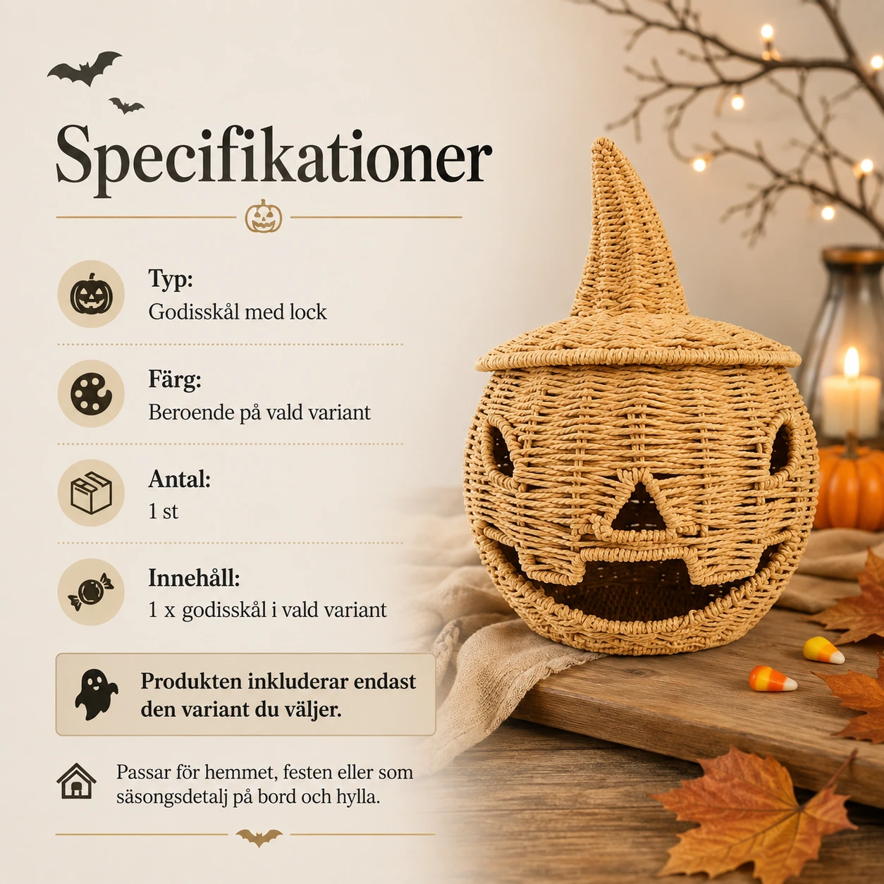 Godisskål för Halloween i pumpaform med lock